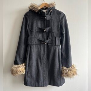 Elevenses for Anthropologie Faux Fur Trim Wool Coat Size 0